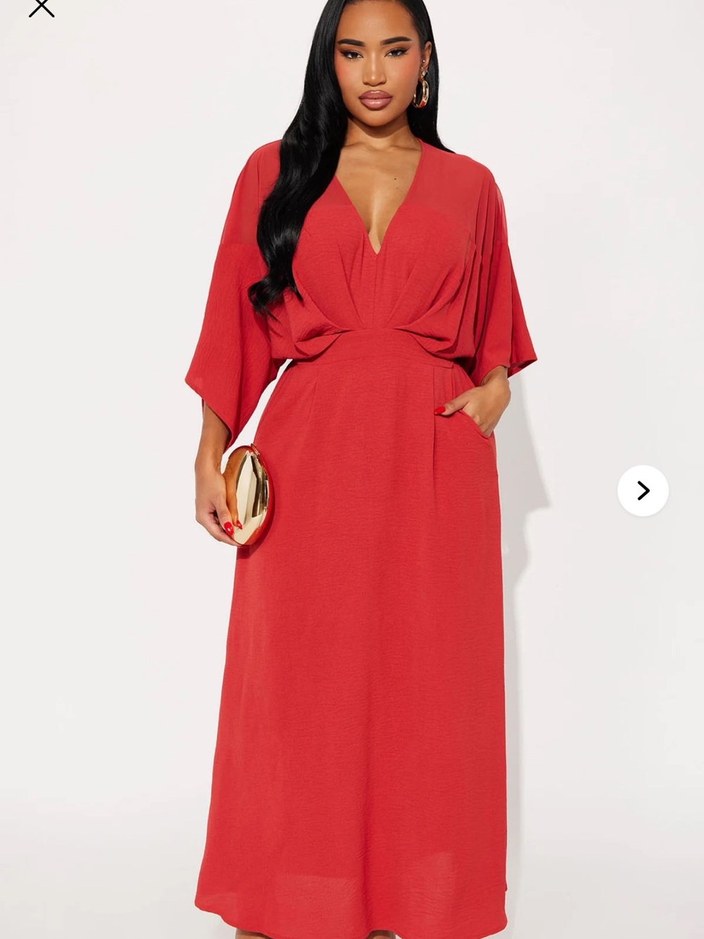 Fashion Nova Red V-Neck Draped Waist Maxi Dress